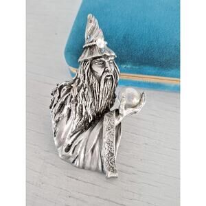 Vintage Signed JJ Wizard Aurora Borealis Crystal Ball Rhinestone Brooch